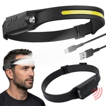 GARDEN LINE Močna LED-čelna svetilka z dvema funkcijama, čelna svetilka s senzorjem gibanja, napajana z akumulatorjem prek USB-ja