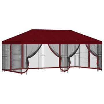Vidaxl Paviljon s stenami 6 x 3 m Burgundija Poliester in jeklo 190