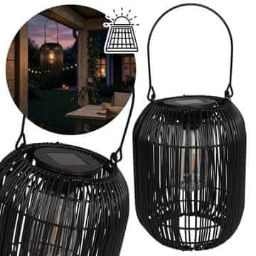 GARDEN LINE Črna sončna lučka, viseča LED-lučka za vrt, zunanja lučka za teraso/balkon24 cm