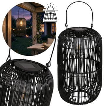 GARDEN LINE Črna sončna lučka, viseča LED-lučka za vrt, zunanja lučka za teraso/balkon 39 cm