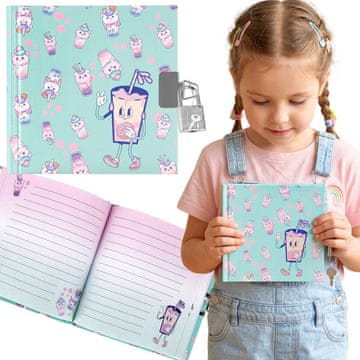 STARPAK Bubble Tea Dnevnik za najstnice z ključavnico, zvezek z vrsticami za dekleta 13x13 cm