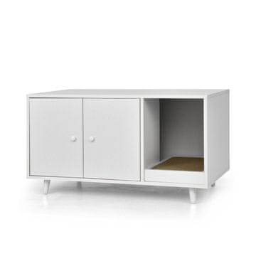 Northix 2 v 1 stranska mizica in mačja omarica, praskalna deska, 90x50x50 cm, bela
