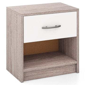 Northix Nočna omarica z izvlečnim predalom in odprtim predelkom, 38,5 x 28 x 40,5 cm, svetlo siva + bela
