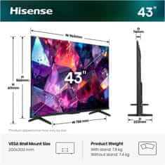 Hisense 43E7S Pro televizor, Hi-QLED, Smart TV, 4K, 144 Hz