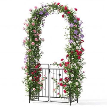 Northix Črn kovinski vrtni lok z vrati 102x49.5x223 cm rešetka