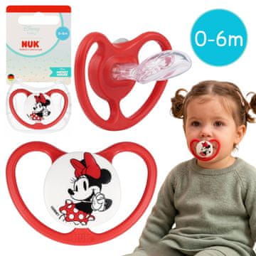 Disney DISNEY Minnie Mouse NUK Air pomirjevalni dudek, ortodontski silikonski dudek za novorojenčke 0-6m + etui