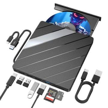 VYZIO® Zunanji optični pogon z USB razdelilnikom (CD/DVD bralnik in zapisovalnik), prenosni večnamenski | LAPDISC