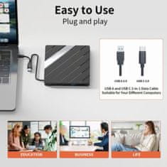 VYZIO® Zunanji optični pogon z USB razdelilnikom (CD/DVD bralnik in zapisovalnik), prenosni večnamenski | LAPDISC