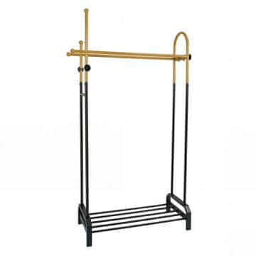 Northix Samostoječi garderobni regal z dvema palicama in kljukami, 101x40x179 cm, zlat črn