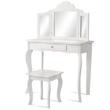 Northix Set toaletna mizica in tabure za otroke, z ogledalom in predalom, 70x34x103 cm, bela