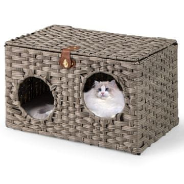 Northix Zložljiva mačja hišica iz PE ratana z odstranljivo blazino 60 x 35 x 35 cm