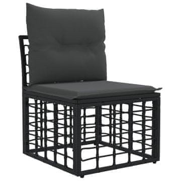 Vidaxl Modularni zunanji sofa brez naslonov Črna poli ratan