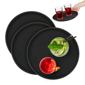 Northix Set servirnih pladnjev 3 kosi Ø28 cm nedrseča črna