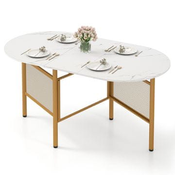 Northix Extendable Folding Dining Table 6–8 Seater Marble Look White Gold