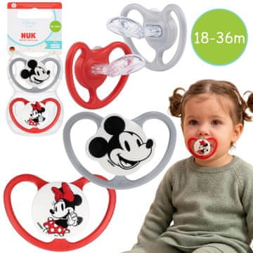 Disney DISNEY Mickey Mouse NUK Air pomirjevalni dudek, ortodontski silikonski dudek za dojenčke 18-36m – komplet 2 kosov