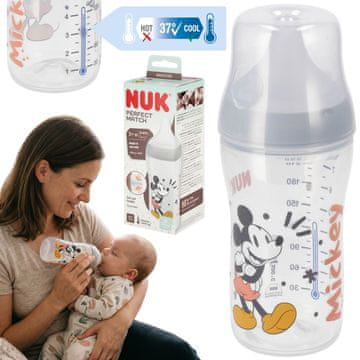Disney DISNEY Mickey Mouse Varna steklenička za hranjenje NUK, proti koliki, silikonski dudek 260ml 3m+