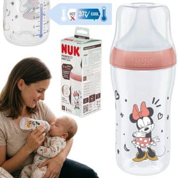 Disney DISNEY Minnie Mouse Varna steklenička za hranjenje NUK, proti koliki, silikonski dudek 260ml 3m+