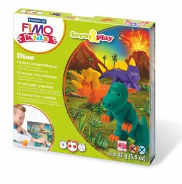 Rayher.	 FIMO Kids set dinozaver, 4x42g, modelirka, navodila, scena