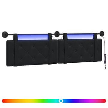 Vidaxl Viseče vzglavje postelje Z LED svetlobo Črna Žamet