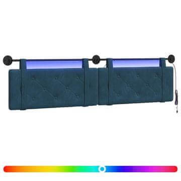 Vidaxl Viseče vzglavje postelje Z LED svetlobo Modra Žamet