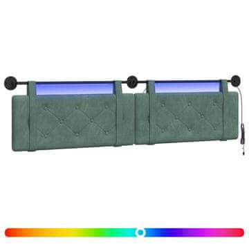 Vidaxl Viseče vzglavje postelje Z LED svetlobo Morsko zelena Žamet