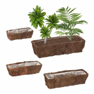 Northix Set 4 cvetlične škatle les kokos folija različne velikosti