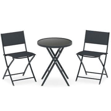 Northix 3-delni zložljiv bistro set kovina steklo črn 60 cm