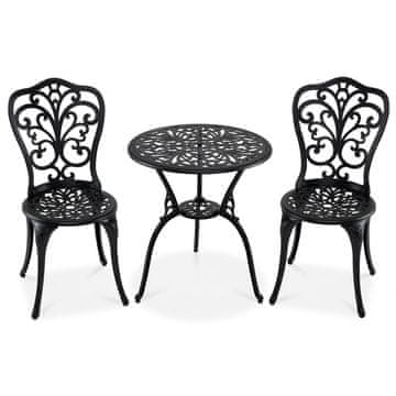 Northix 3-delni aluminijasti bistro set miza stoli Ø60 cm črn