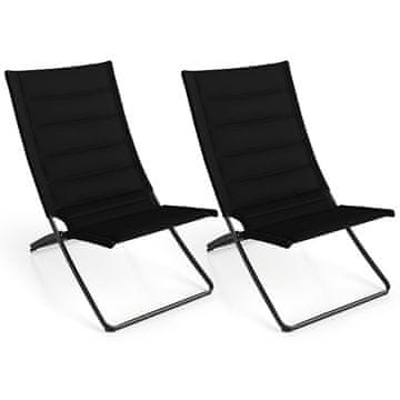 Northix 2x zložljiv plažni stol oblazinjen kovinski črn set