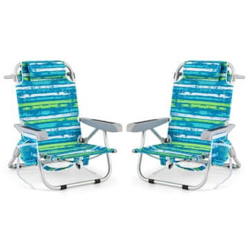 Northix 2-delni zložljivi plažni stoli nastavljivi aluminij modro zeleni