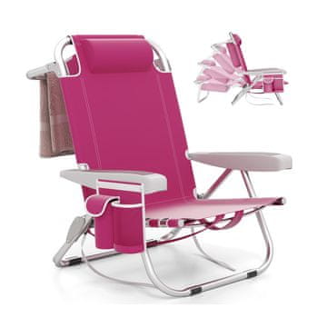 Northix Zložljiv plažni stol nastavljiv aluminij 5 položajev žepi 150kg