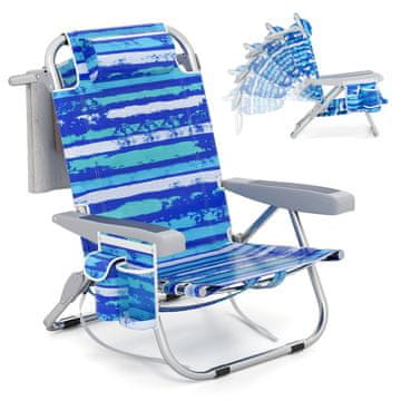 Northix Zložljiv plažni stol nastavljiv aluminij modre črte 5 položajev