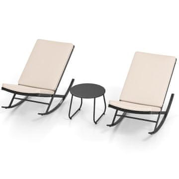 Northix 3-delni gugalni ratan vrtni komplet z blazinami miza kovina