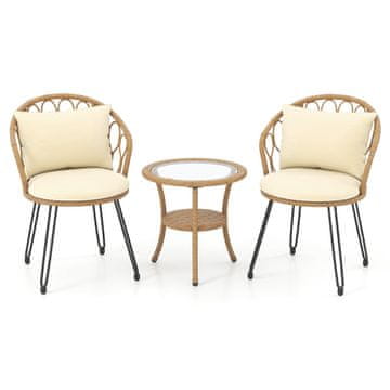 Northix 3-delni PE ratan vrtni komplet blazine dvonadstropna miza