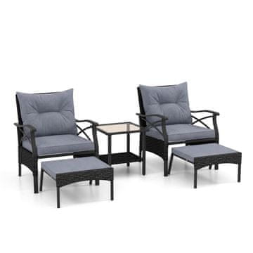 Northix 5-delni ratan vrtni komplet otomani dvonadstropna miza siv