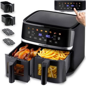 Baldr Velik cvrtnik na vroč zrak 10,2 l Cvrtnik na vroč zrak XL z dvojno komoro 1700W BD-657 črne barve