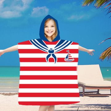 Ljubki dom Otroški pončo SAILOR belo-rdeč 60x90 cm