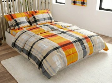 Ljubki dom Posteljnina iz krepa iz bombaža Renforcé v barvi ORANGE KUBE. Velikost posteljnine: 70 x 90 cm | 140 x 200 cm