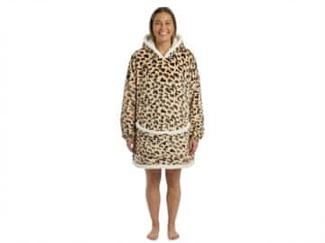 Ljubki dom Odeja iz jagnječje kože s kapuco in rokavi LEOPARD, krem