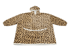 Ljubki dom Odeja iz jagnječje kože s kapuco in rokavi LEOPARD, krem