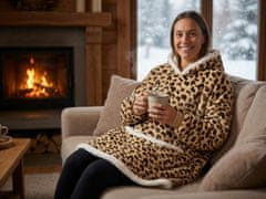 Ljubki dom Odeja iz jagnječje kože s kapuco in rokavi LEOPARD, krem