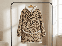 Ljubki dom Odeja iz jagnječje kože s kapuco in rokavi LEOPARD, krem