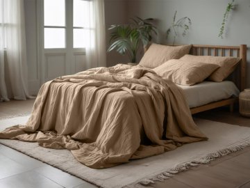 Ljubki dom Posteljnina iz muslina ČISTO svetlo rjava Velikost posteljnine: 80 x 80 cm | 155 x 220 cm