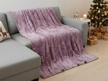 Ljubki dom Svetleča božična odeja iz mikropliša PAINTY CHRISTMAS, bordo Velikost: 150 x 200 cm