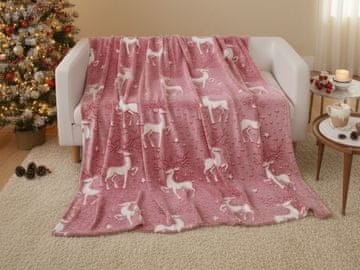 Ljubki dom Svetleča božična odeja iz mikropliša STAR DEER, rdeča Velikost: 150 x 200 cm