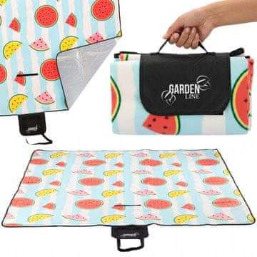 GARDEN LINE Piknik odeja s toplotno izolacijo, plažna podloga z motivom sadja, vodoodporna odeja z ročajem 200x200cm