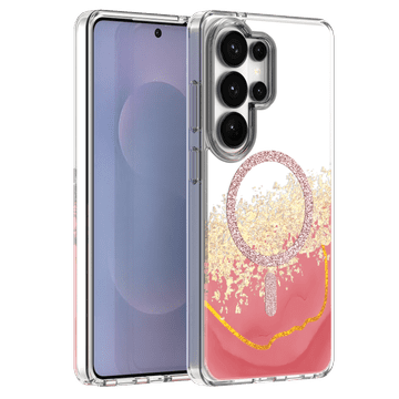 Onasi Marmor Glitter MagSafe za Samsung Galaxy S26 5G - prozorno roza z bleščicami