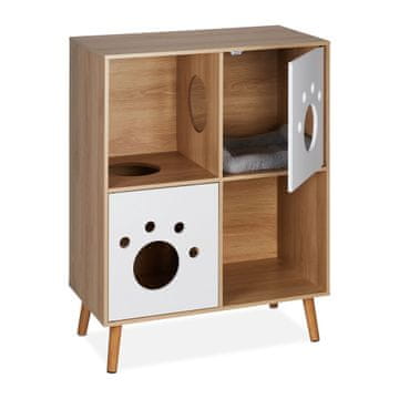 Northix Mačja omara s 4 prekati iz lesa za skrivanje peska
