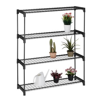 Northix Stojalo za rastline 4 police kovina plastika črno