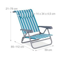 Northix Zložljiv ležalnik za plažo z vzglavnikom in 8 položaji